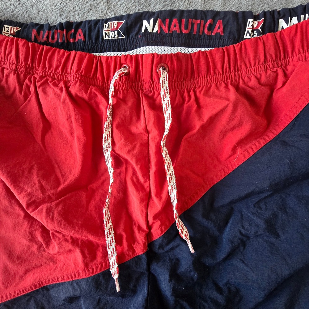Nautica N95 Sailsport 219 Colorblock Swim Trunks Men's L Red Navy Mesh Lined VTG - Picture 6 of 16